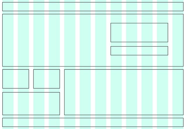 Site wireframe drawn over a
wide 12-column 'grid'