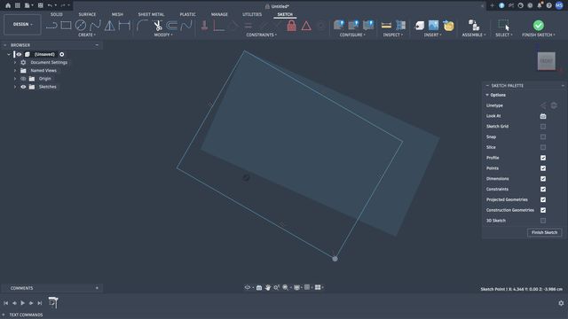 An icon in one corner represents the 'perpendicular'
right-angle constraint.
That combined with the parallel sides
ensures that the shape is a rectangle,
no matter how we orient it
