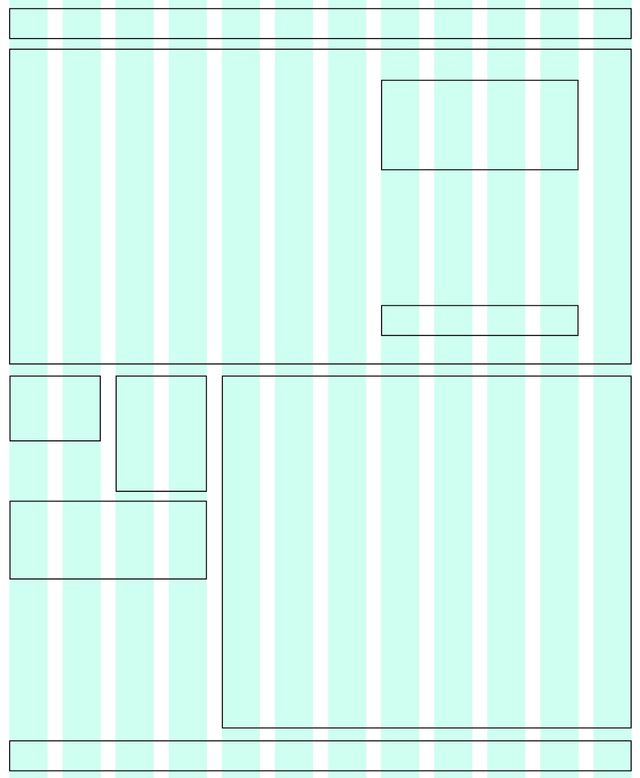 Site wireframe drawn over a
mid-width 8-column 'grid'