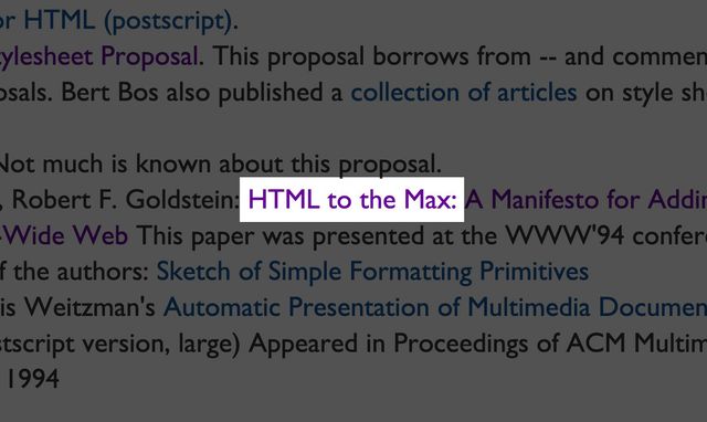 Closeup of the Style history page with one phrase in focus, HTML To The Max
