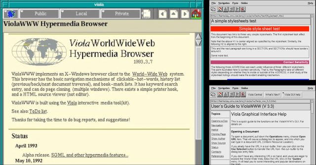 Viola WWW browser demonstrating early stylesheets